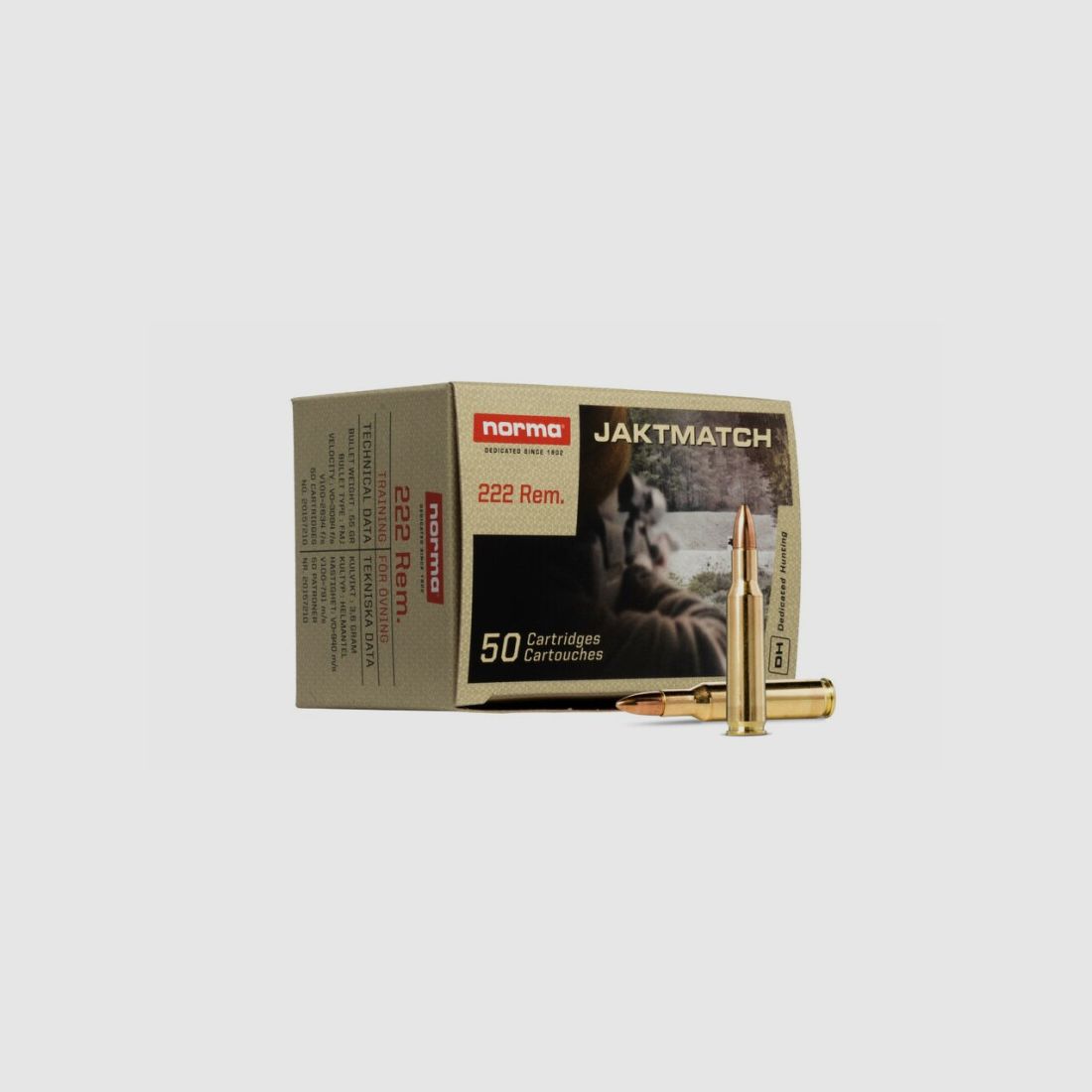NORMA Jaktmatch .222 Rem. FMJ 3.6g/55gr, image 1 of 2
