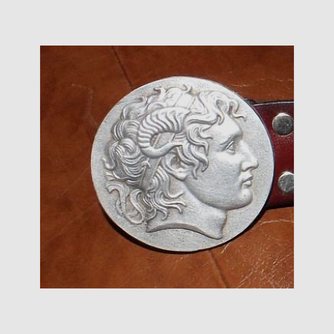 Motiv-Gürtelschnalle mit Ledergürtel seltenes klassisches Motiv  3d Flachrelief - Alexander der Große - 