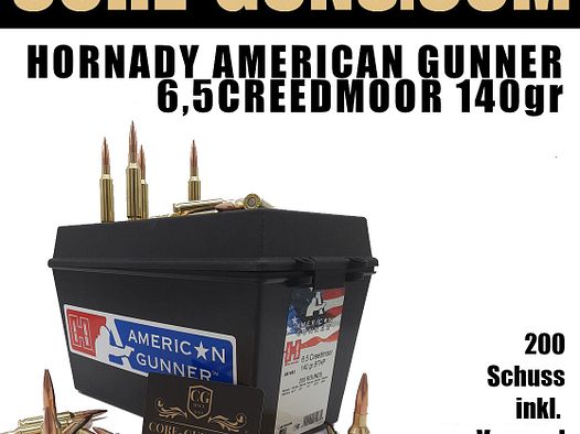 Hornady American Gunner 6,5Creedmoor 140gr BTHP 200 Schuss in Plastikbox