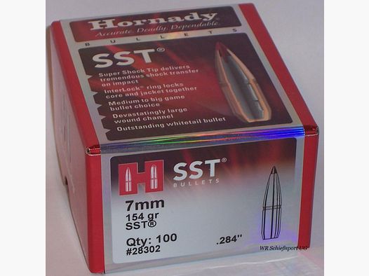 100St. HORNADY Geschosse 7mm(.284Dia.) - 154 - SST - #28302