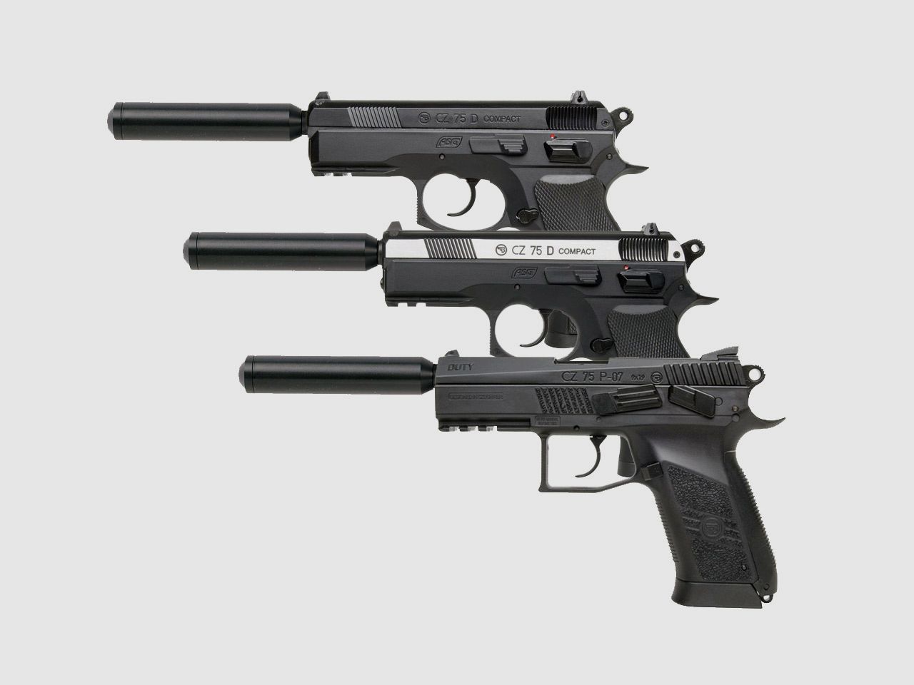 SWS SchalldĂ¤mpferadapter und SchalldĂ¤mpfer fĂĽr CO2 Pistolen CZ Modelle 75 (P18)