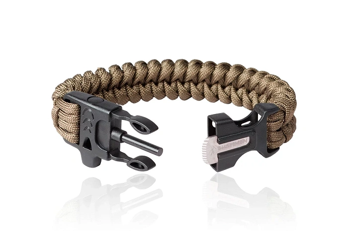 Bransoleta z paracordu Bushmen z krzesiwem i gwizdkiem, 3 m, coyote, zdjęcie 1 z 8