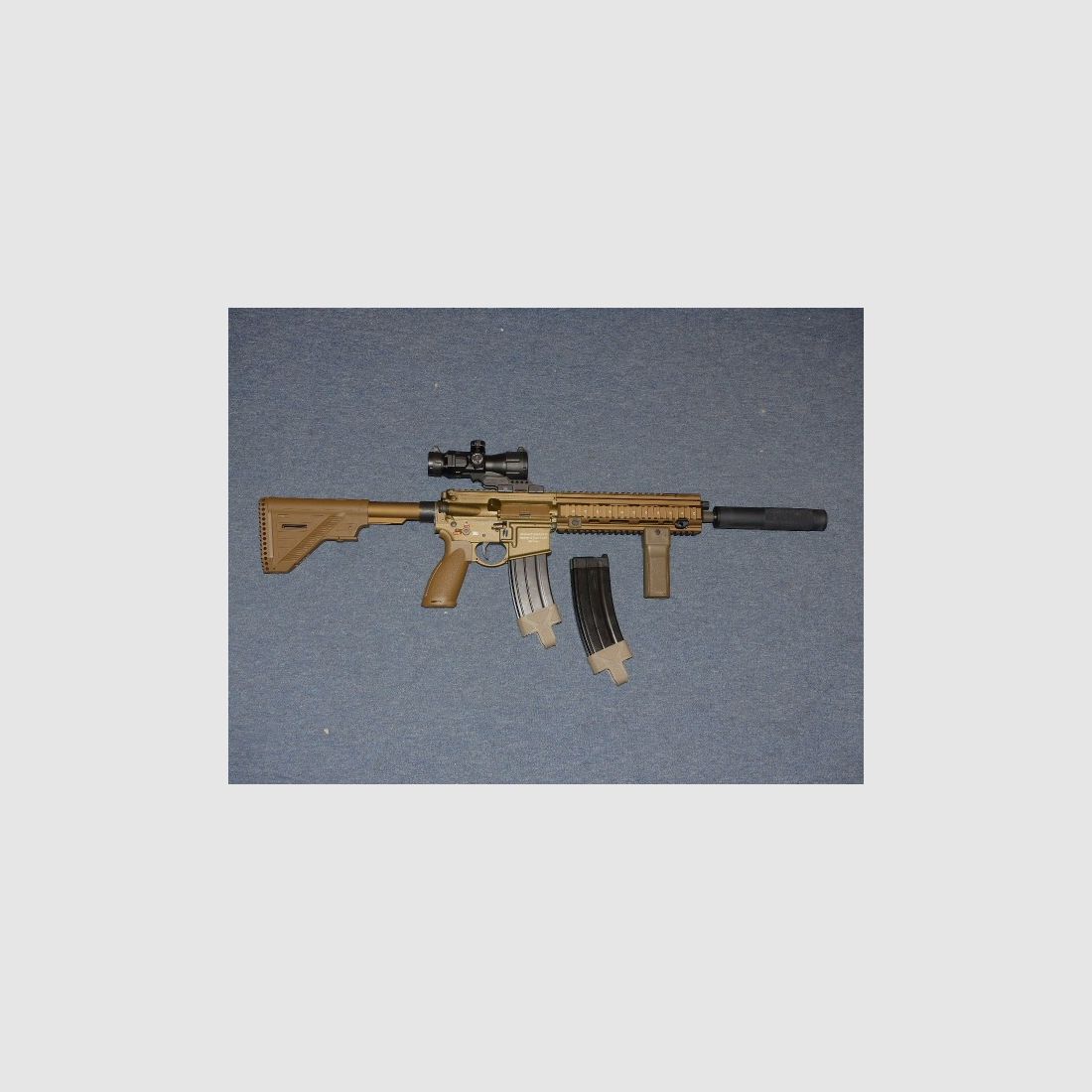 Heckler & Koch HK416 A5 Gen. 3 GBB, cal. 6mm RAL8000 with accessories