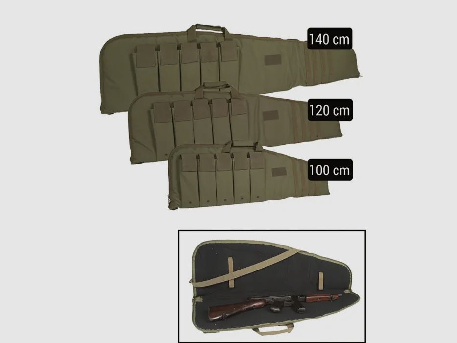Rifle case / gun bag with carrying strap, olive, 100 cm, with locking mechanism