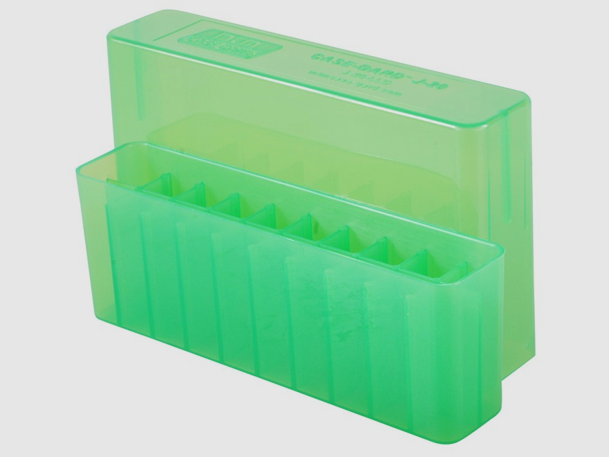 MTM scatola per cartucce J-20-LLD-16 verde trasparente con coperchio per 20 cartucce 7mm Rem. Mag. - .338 Win. Mag.