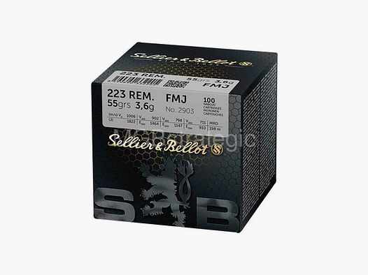 Sellier & Bellot .223 Rem. Vlm BT 3,6g/55grs. S+B .223Rem FMJ 55 grs - geen verzending, alleen afhalen!