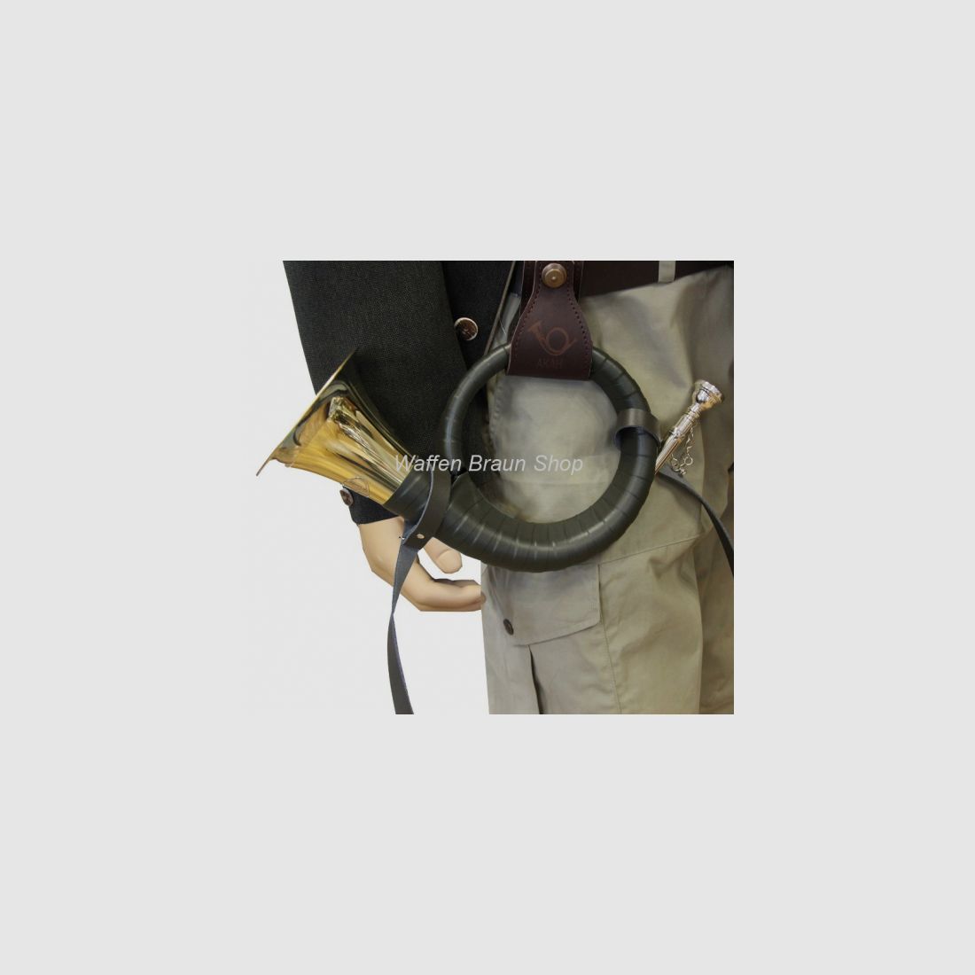 Cinghie per corni Pless e Parforce, in pelle, verdi, 2 pezzi, lunghezza 68 cm, larghezza 2 cm