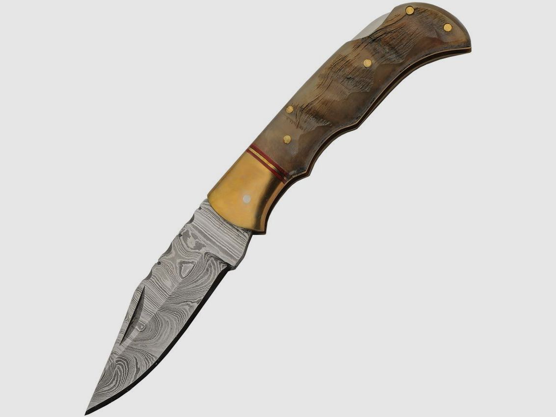 Damast Taschenmesser, Griff aus Widderhorn | 96964
