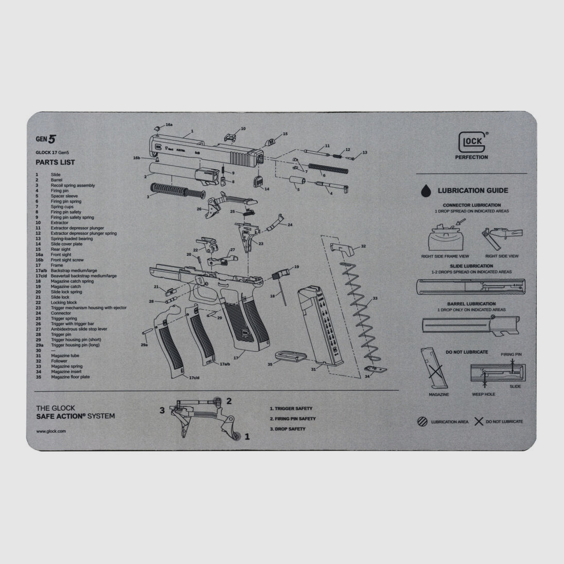 GLOCK GLOCK Tapis Gris - Support d'Arme - Antidérapant