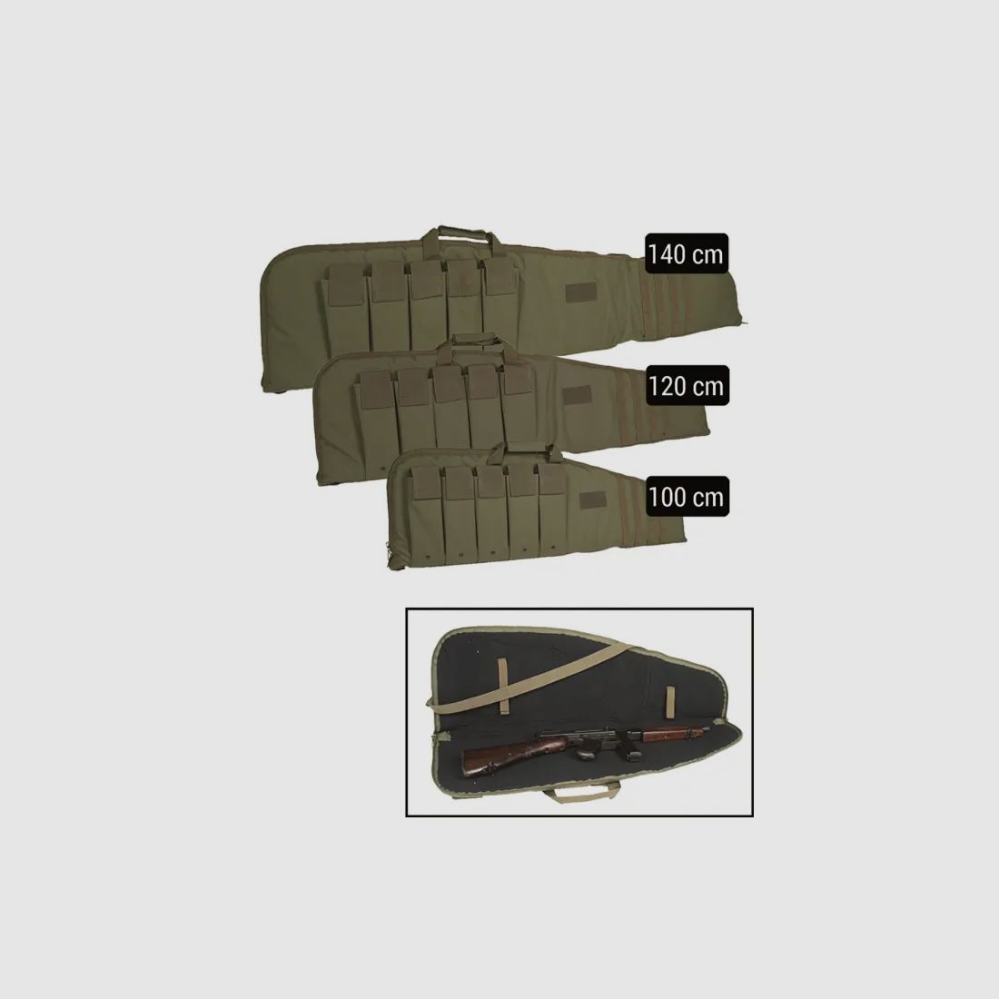 Rifle case / gun bag with carrying strap, olive, 100 cm, with locking mechanism