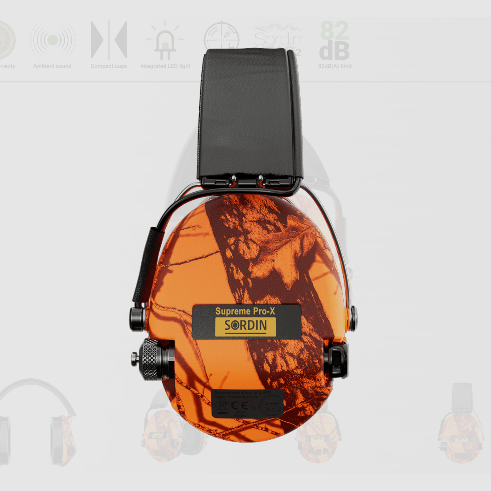 Sordin 75302-X-09-S Elektronischer Gehörschutz Supreme Orange Camo Pro X LED Headband