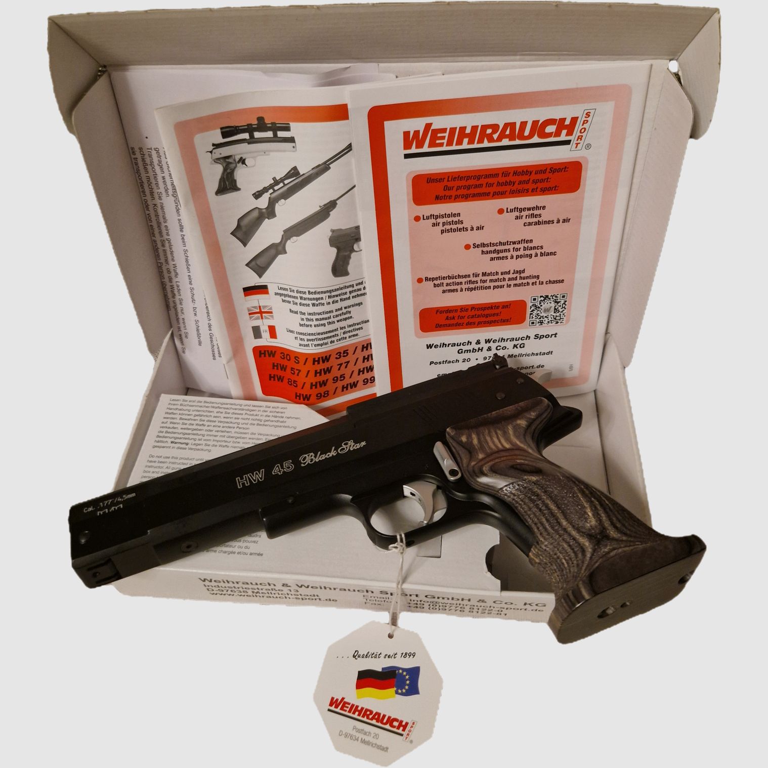 Absolut NEUwertig!!! Weihrauch HW 45 Black Star Pump Luchtpistool Kal. 4,5mm Diabolo zwart extra sterk / Inc. Madbull Pistolenkoffer Deluxe