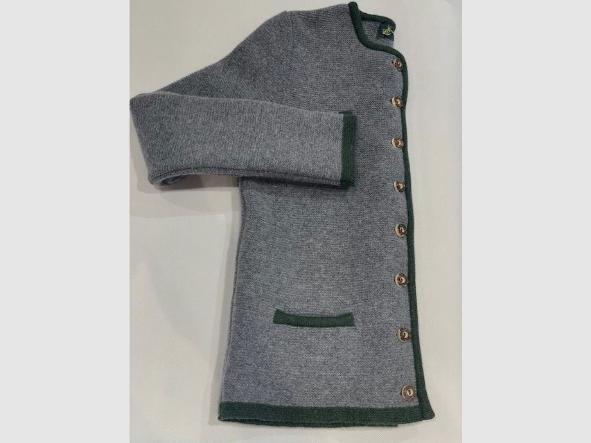 Damen klassische Strickjacke aus Merinowolle in Grau/Lodengrün