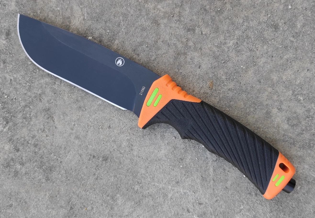 Coltello a lama fissa Ganzo G8012-OR con fodero, accendifuoco e affilatore