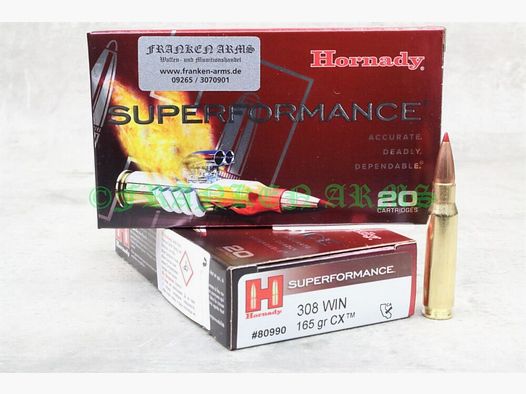 Hornady	 Superformance CX .308 Win. 165gr. 10,7g 20 Stück Staffelpreis