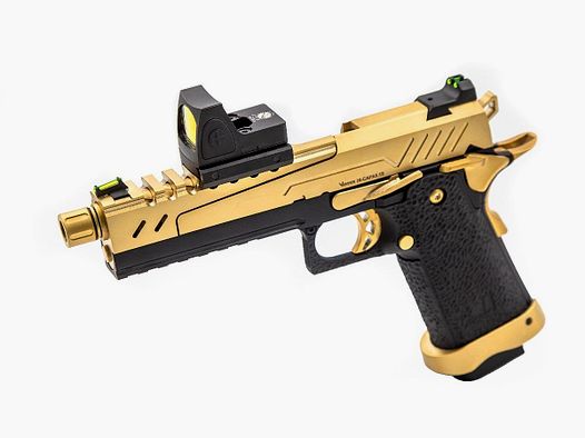 REPLIK GBB GAS HI-CAPA 5.1 SPLIT GOLD / SCHWARZ 1,0J + ROTPUNKTVISIER BDS