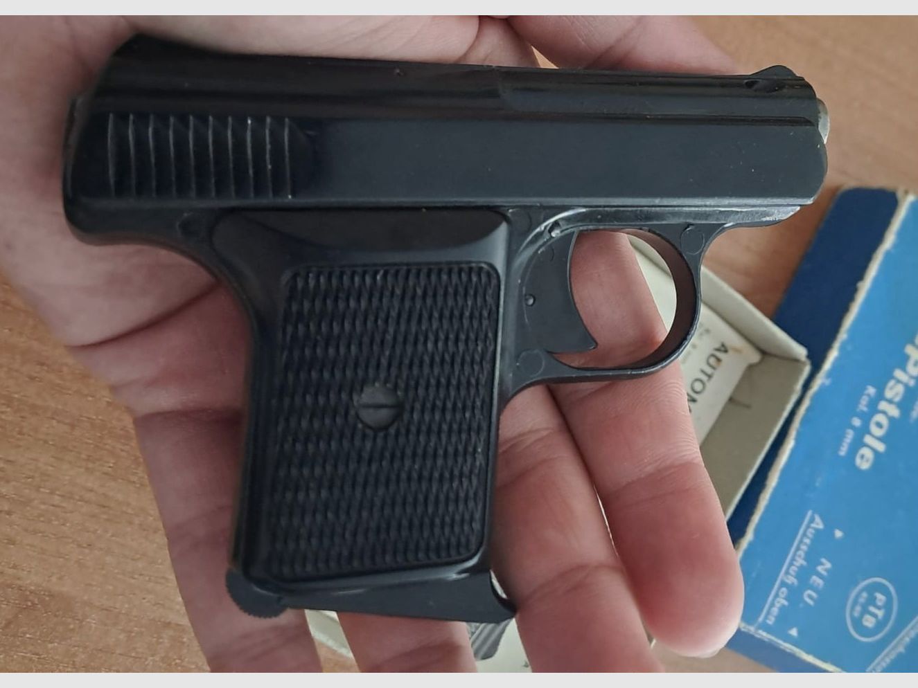 Seltene Rhöner SM 110A Kal. 8 mm Knall im PTB 45-69 von 1971! Mit OVP!