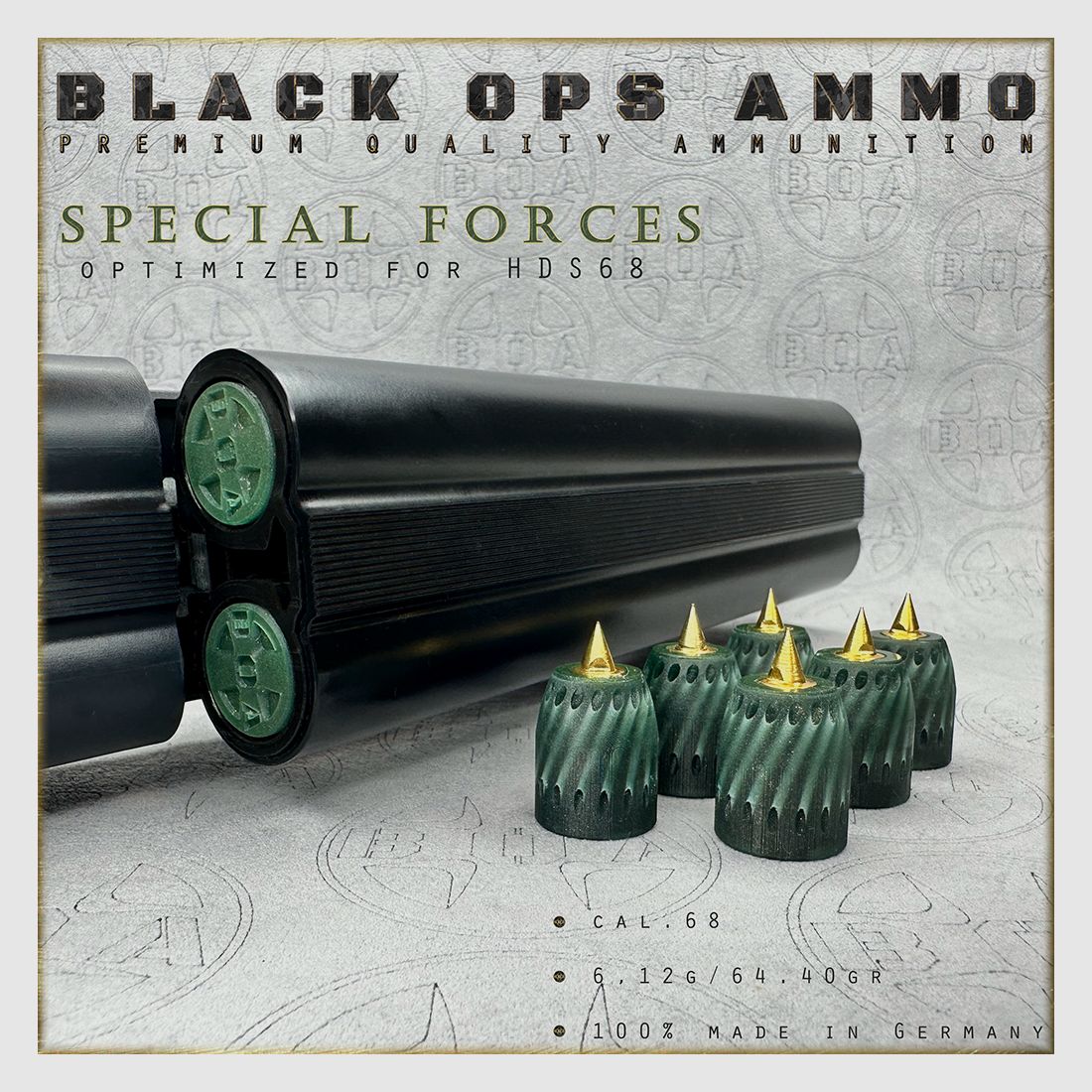 8x Special Forces BLACK OPS AMMO Luchtgeweer TS HDS 68 Kal.68 Munitie HDS68 TS68