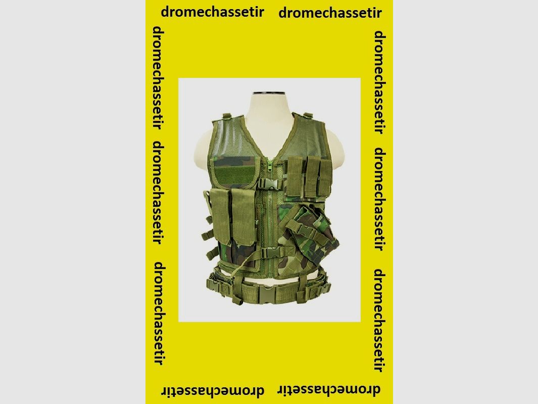 Gilet tactique avec holster et pochettes, taille L (Camo CE)