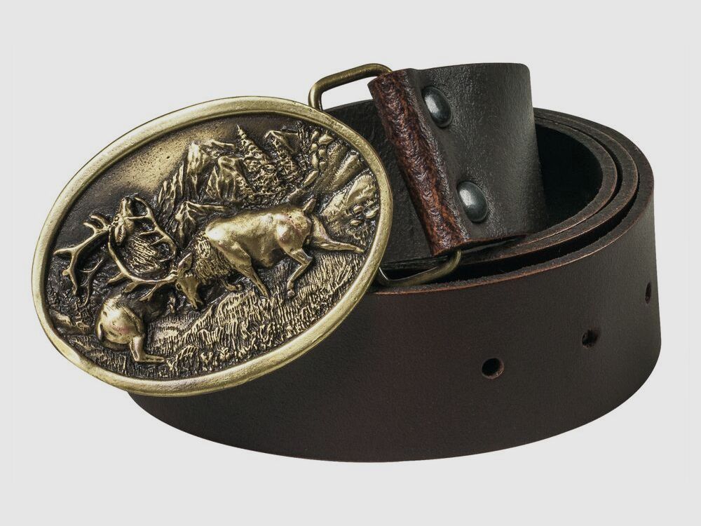 Cintura in pelle con fibbia metallica decorativa - cervo