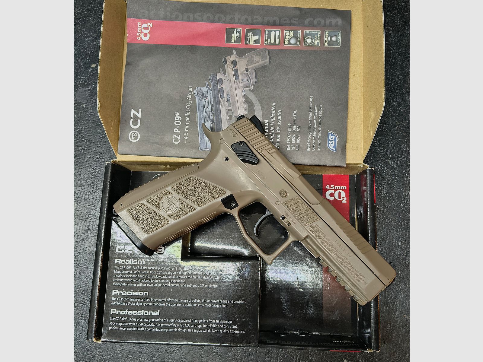 ASG CZ P-09 DT FDE Blowback 4,5mm CO2, immagine 2 di 3