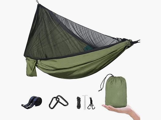 UPhitnis Hängematte Outdoor mit Moskitonetz 600lb Traglast Atmungsaktiv Ultraleicht Fallschirm Nylon Camping Reisehängematte