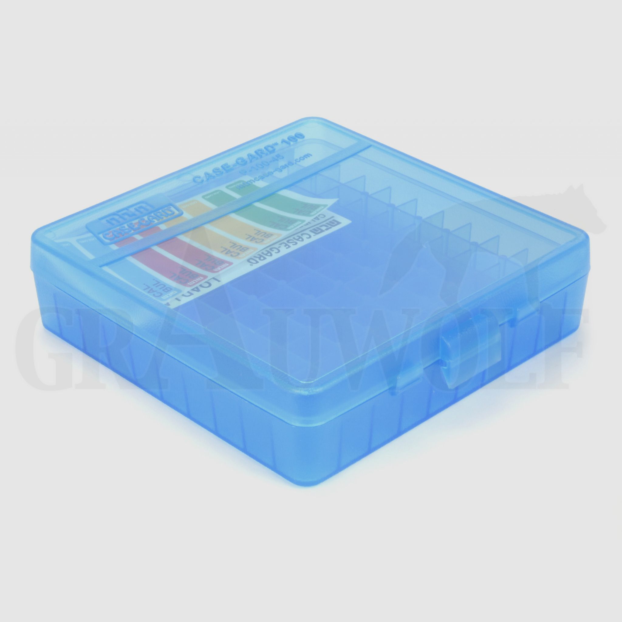 MTM Klappdeckelbox P-100-45 blau für 100 Patronen: .45 ACP / 10 mm