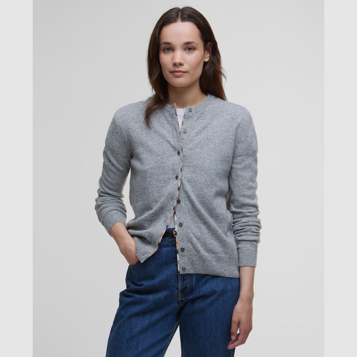 BARBOUR Cardigan Pendle Grey Marl/Hessian Tartan