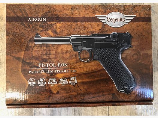 Legends Luftpistole P08 CO2, Parabellum Pistole, 4,5 mm Blowback, Schwarz, Airgun