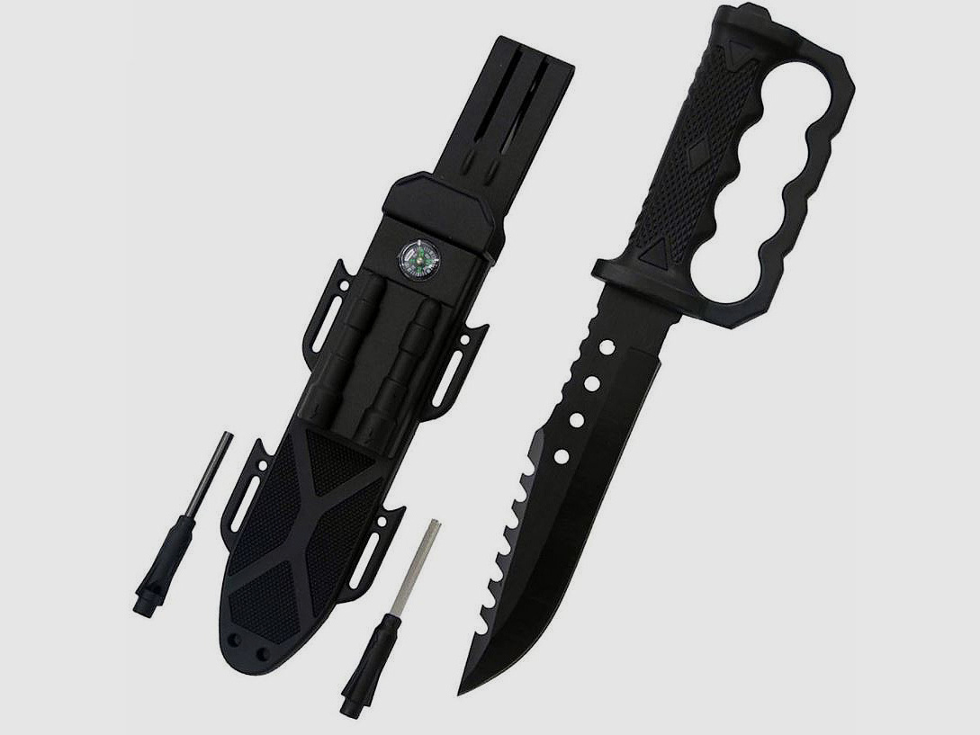 Survival knife with sharpening kit survival knife