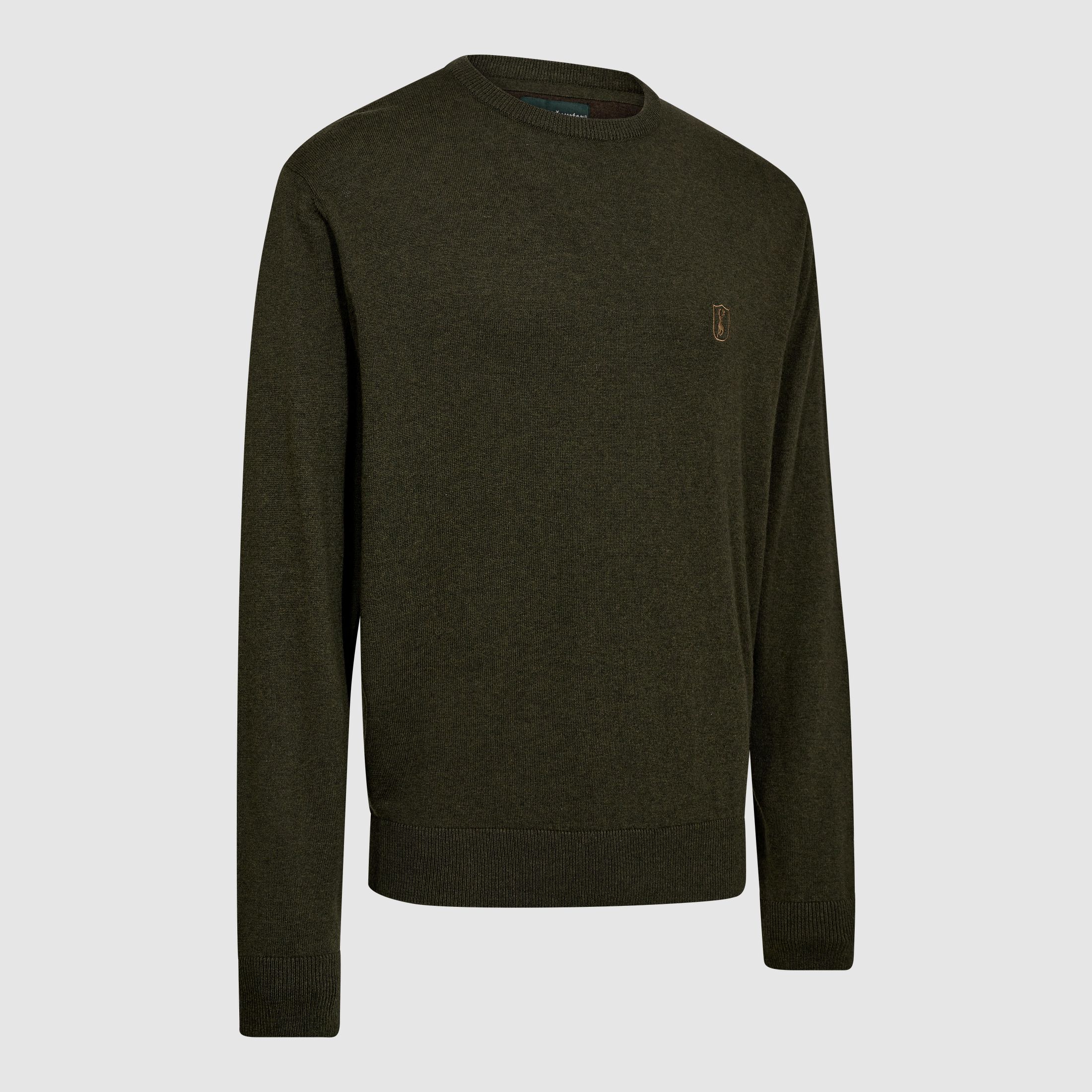 Harrington Strickpullover mit Rundhalsausschnitt - Forest Ember Melange – Größe: 2XL