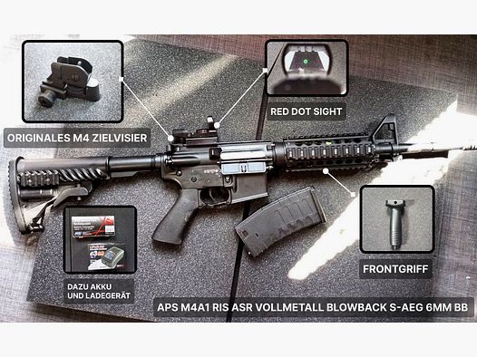 Airsoft APS M4A1 RIS ASR-Series 6MM + Red Dot + Zubehör