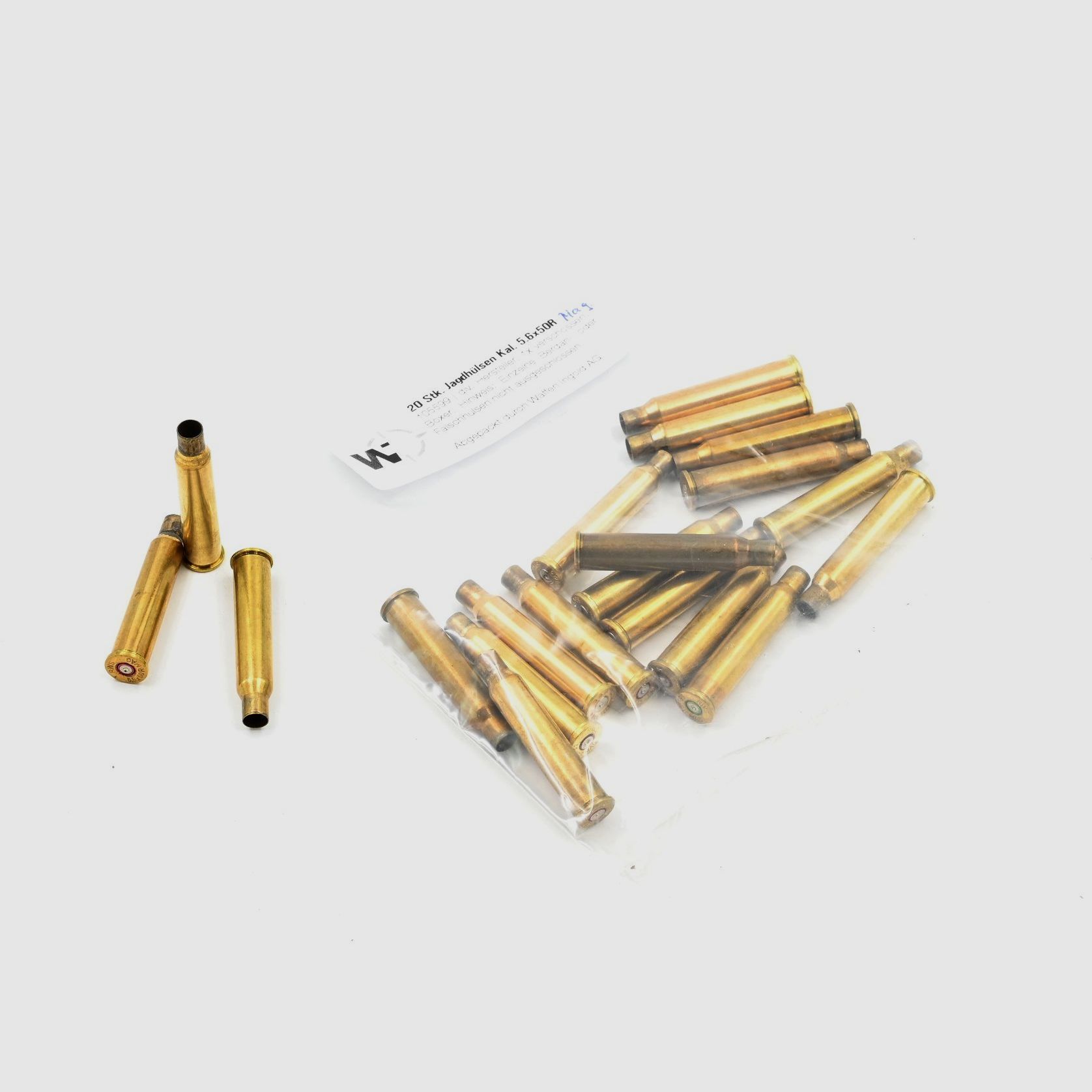 Jagdhülsen div. Hersteller 5.6x50R Mag., 20 Stk., Boxer, 1x verschossen