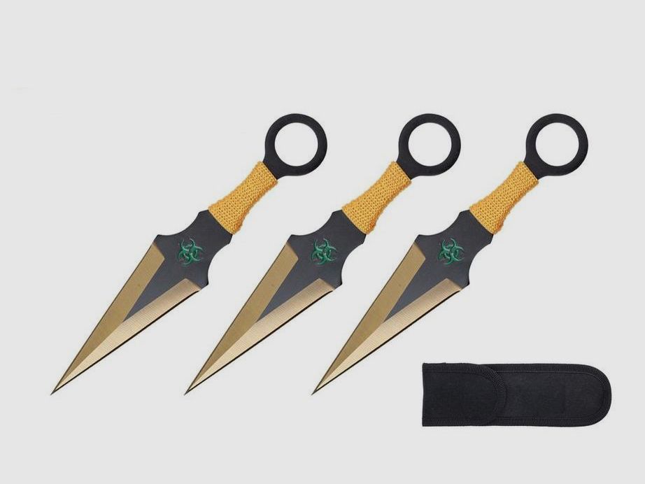 Zestaw 3 kunai w kolorze żółtym z nylonowym etui