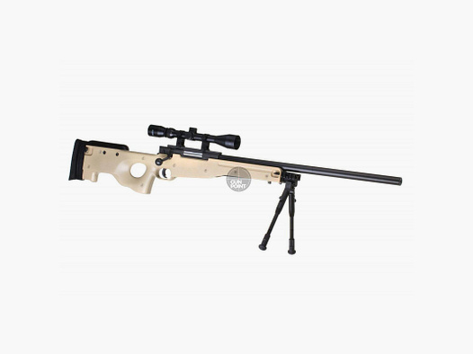 Softair - Sniper - Well L96 Sniper Rifle Set Upgraded-Tan - ab 18, ber 0,5 Joule