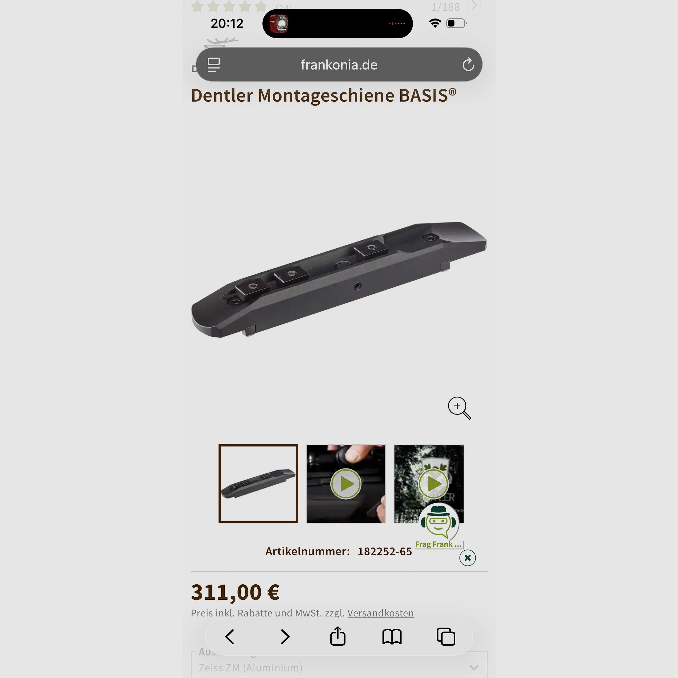 DENTLER mounting rail BASIS for *Zeiss*