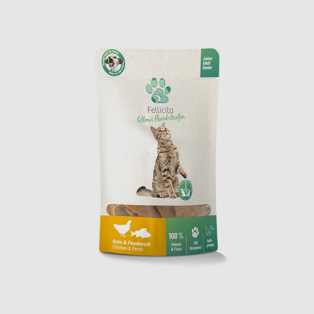 Fellicita Cat Snack Fellonis Fleischstreifen Huhn & Flussbarsch 8x50g