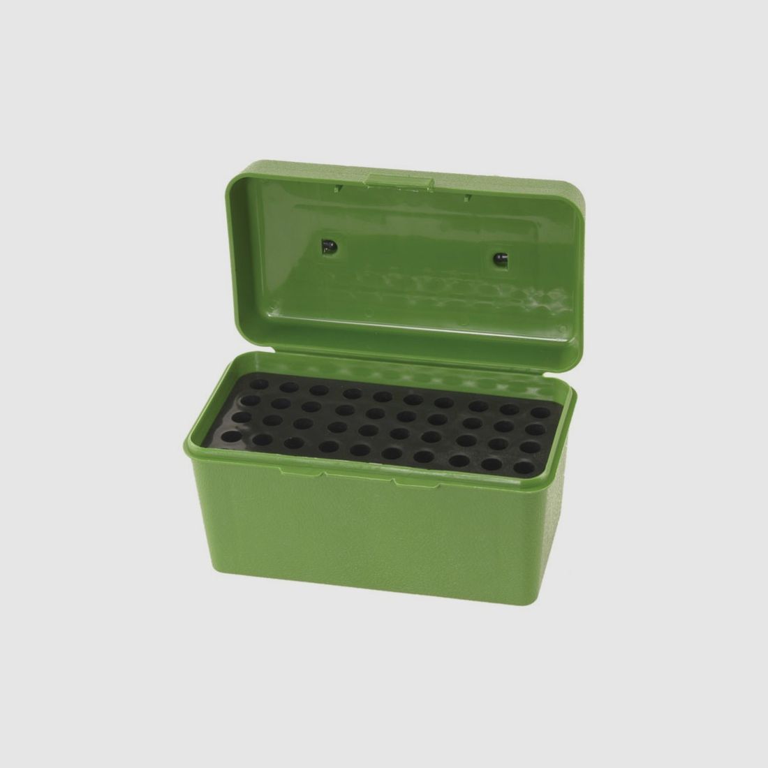 MTM Deluxe cartridge box H50-RS-10 green with flip lid and carrying handle for 50 cartridges .17 and below.