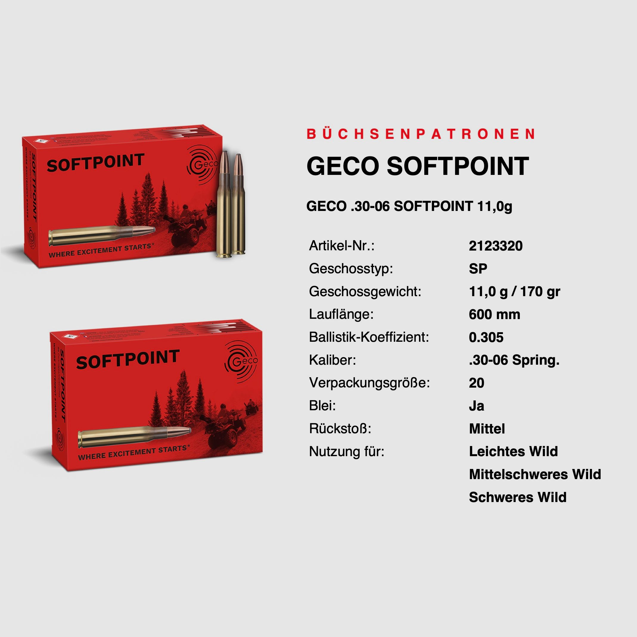 Geco Softpoint .30-06 TM 11,0 g 170 gr Büchsenpatronen 20 Stück