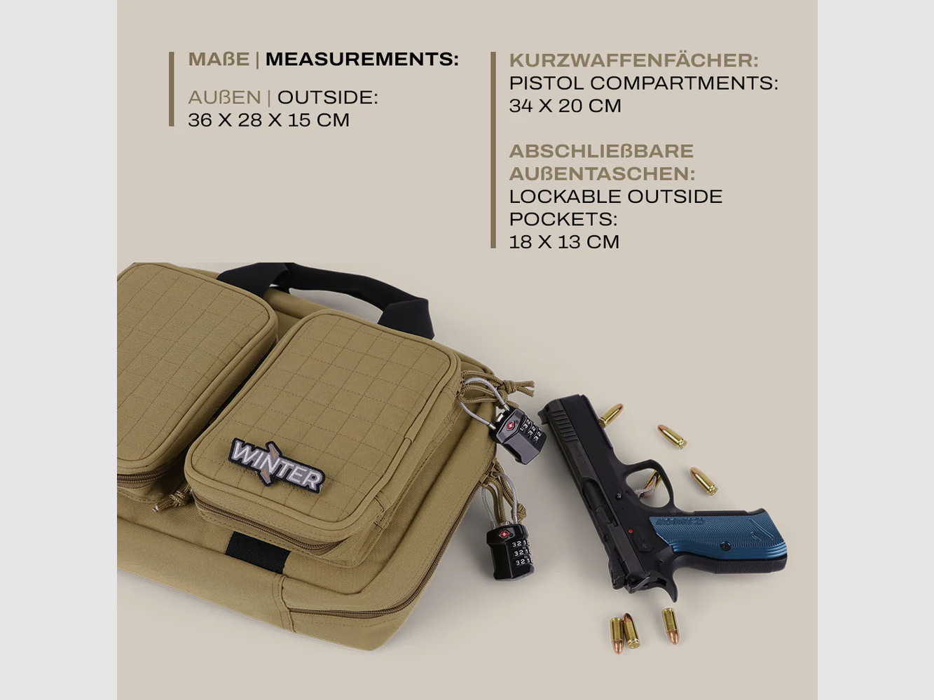 Winter W8 Pistol Bag – Bolsa de pistola para 2 armas cortas