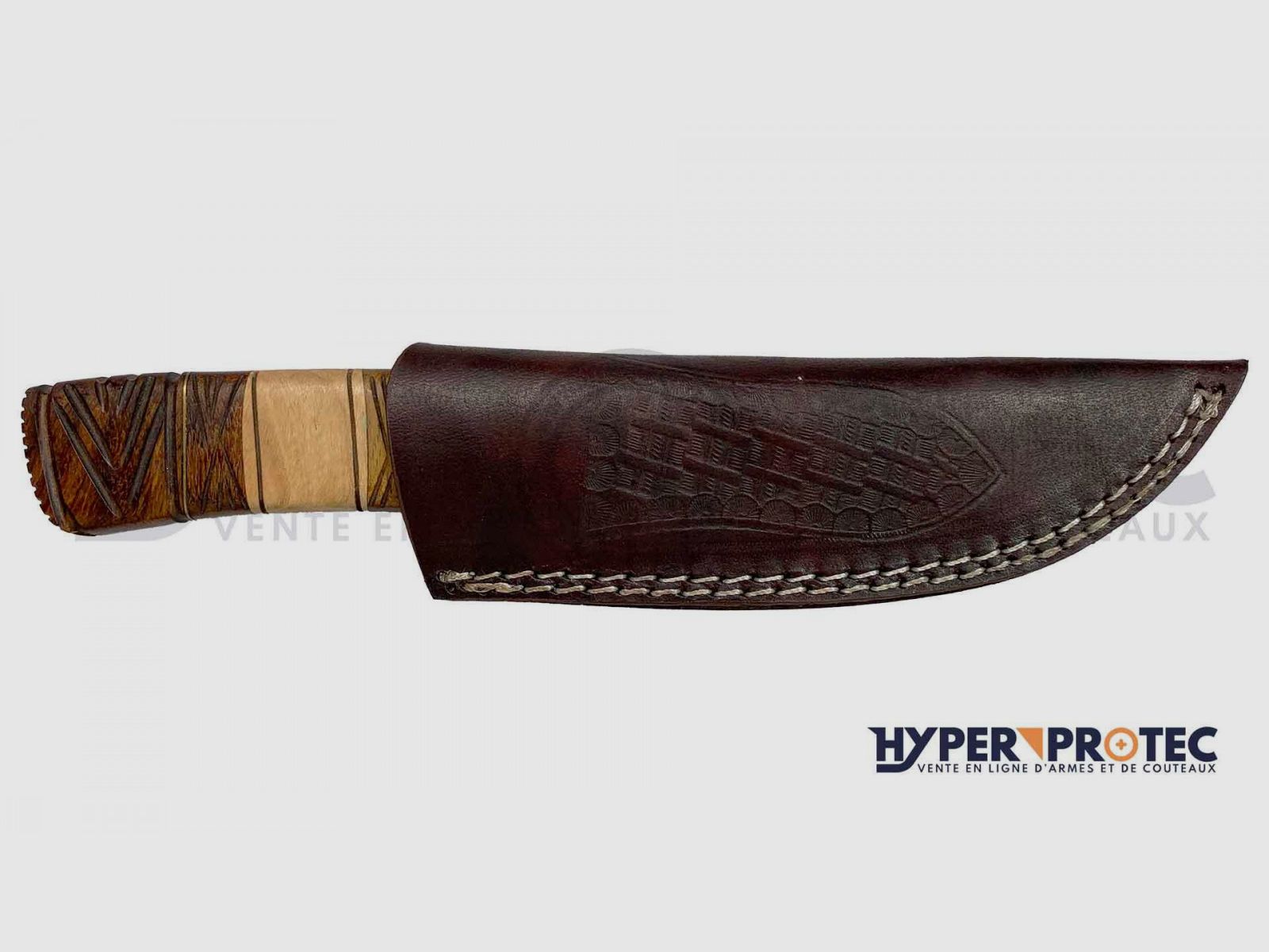 Jagdmesser Cheyenne Damast mit braunem Lederetui, Bild 3 von 6