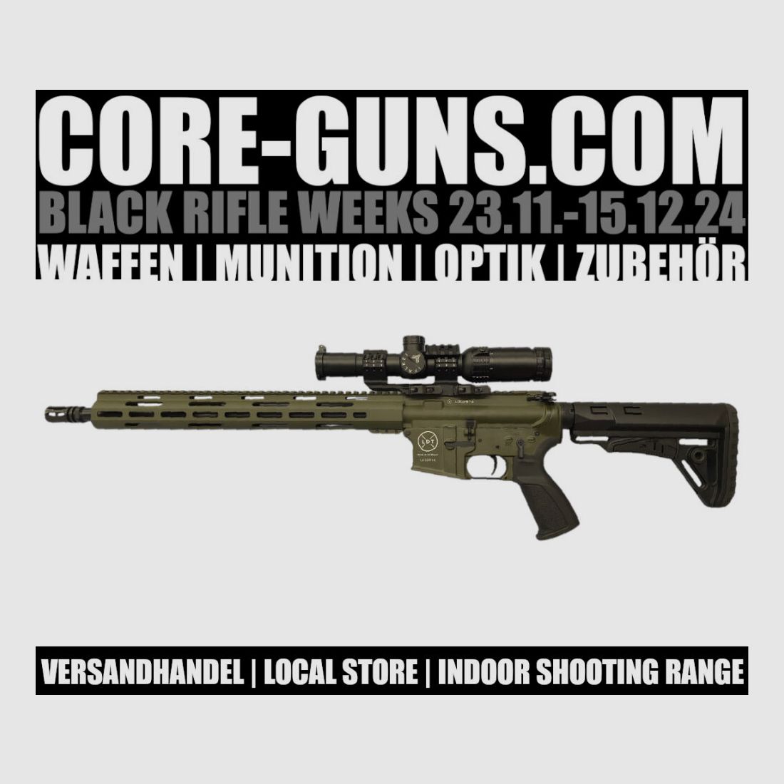 Lux Def Tec L5 AR15 223Rem Edition Langer Handguard OD Green inkl. Falke	 1-8x24L4 und Schmeisser SM30 Quickmontage BLACK RIFLE WEEKS