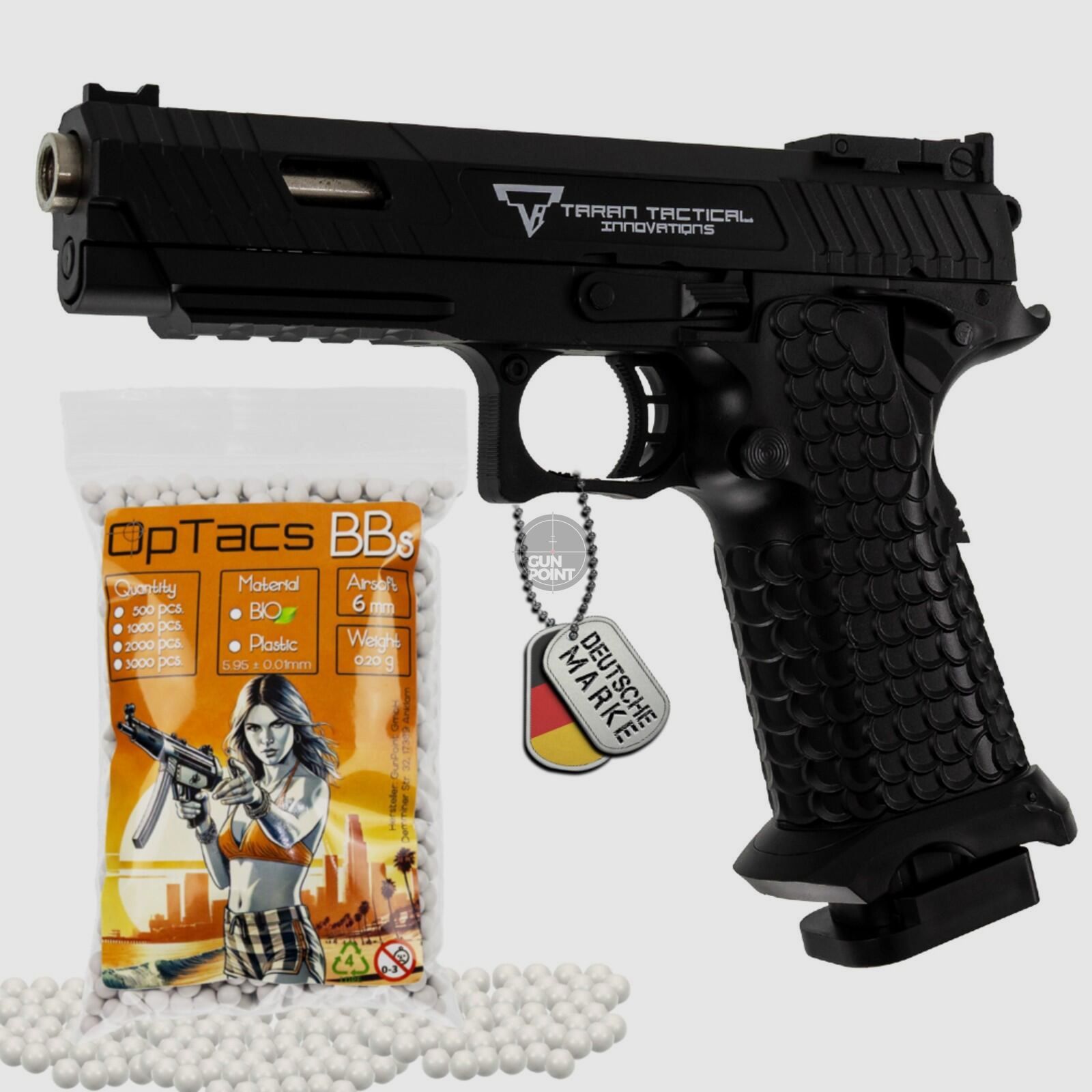 SET Softair Pistole Q7 Combat Master JW3 Federdruck 0,5 Joule + 500 OpTacs BB's