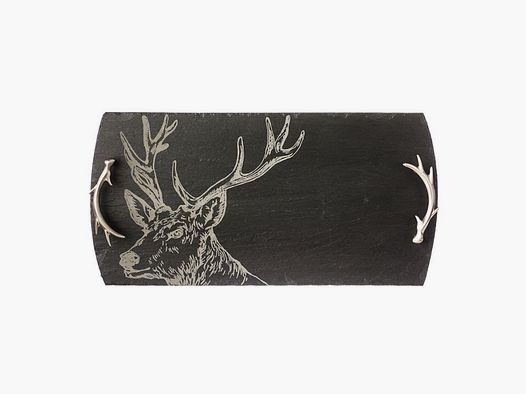Hirsch-Schiefertablett mit Geweih-Griffen 50x25cm