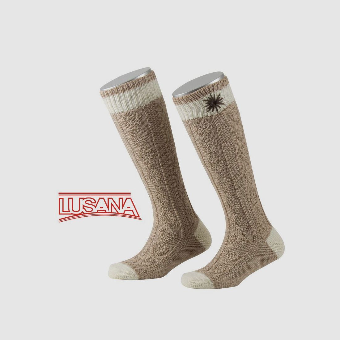 Chaussette traditionnelle pour enfants Lusana en beige avec edelweiss (1325)