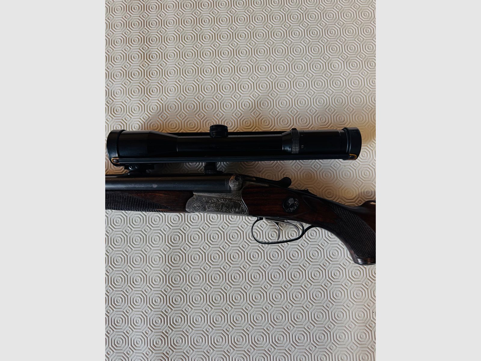 Drilling Simson Modell 30 – 7×65 R / 16/70 – mit montiertem Einstecklauf .22 Magnum (WMR) – Swarovski Habicht 1,5–6×42, Absehen 1 – Suhler Einhakmontage