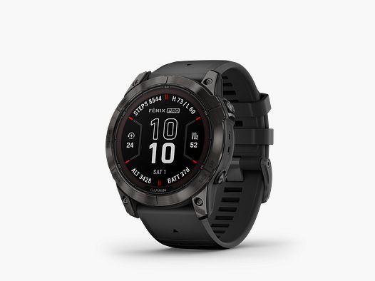 Garmin fēnix® 7X Pro – Sapphire Solar Edition, Schwarz/Carbongrau Titan mit QuickFit®-Silikon-Armband 26 mm