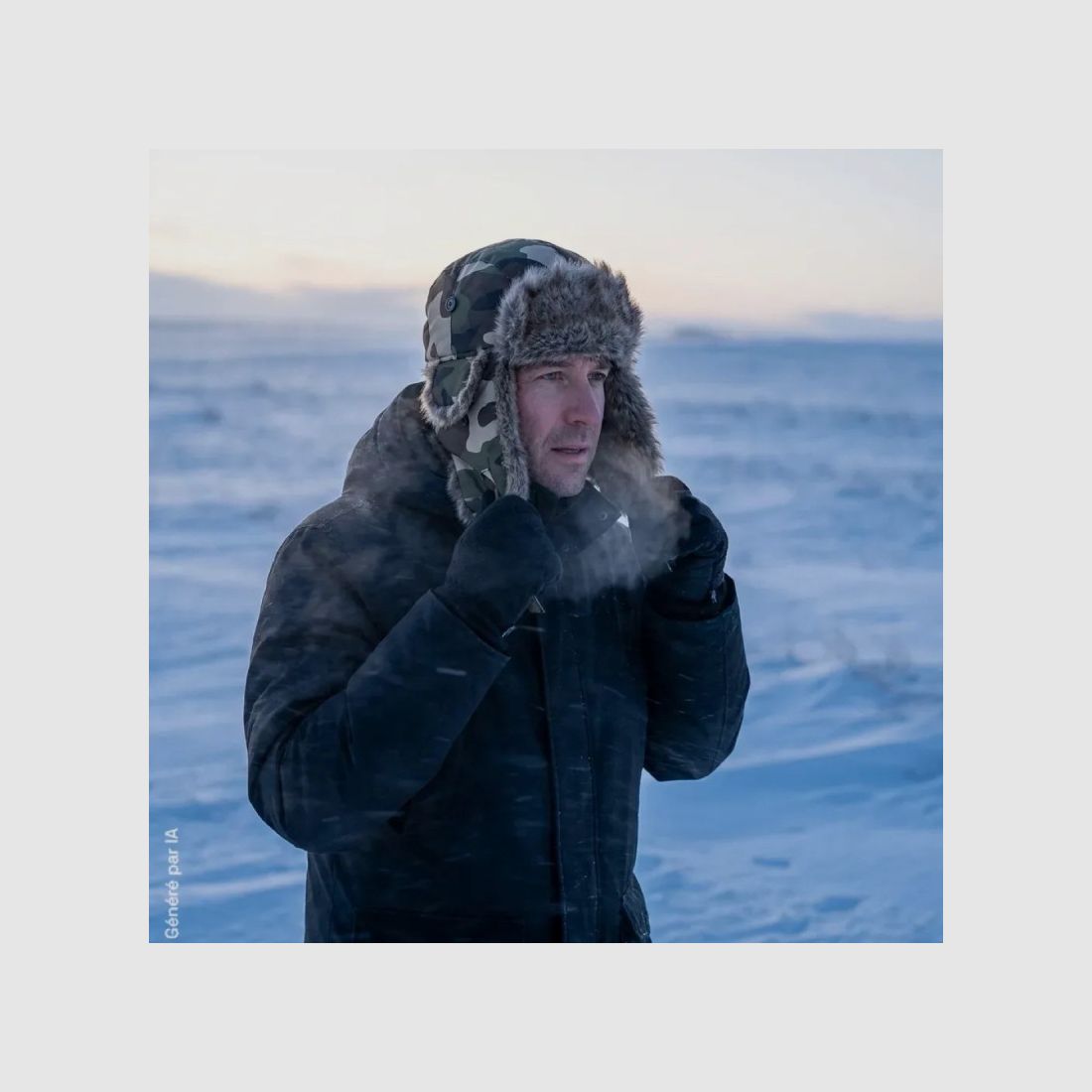 Camouflage polyester hat with faux fur, image 3 of 5
