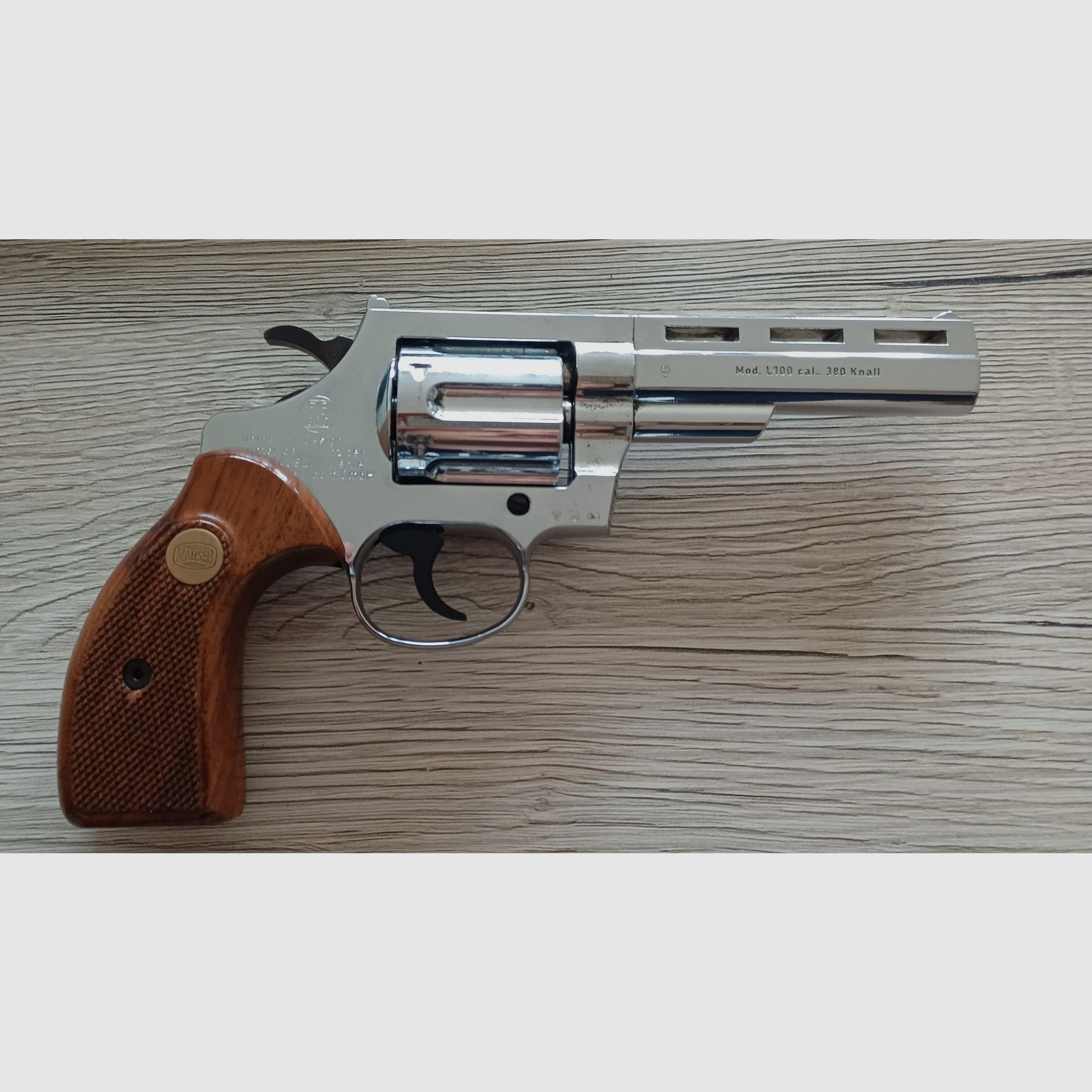 Schreckschuss revolver: Mauser L100 380 knal chroom PTB 326