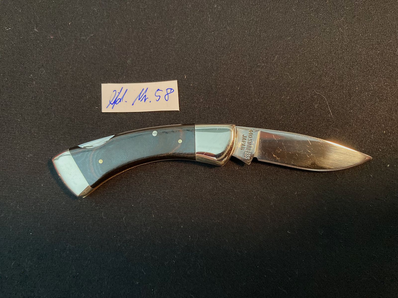 Klappmesser, Taschenmesser, Zweihandmesser, Backlock, Mini, Holzgriff, Neusilber Beschläge, Dingo 82 (?), 58